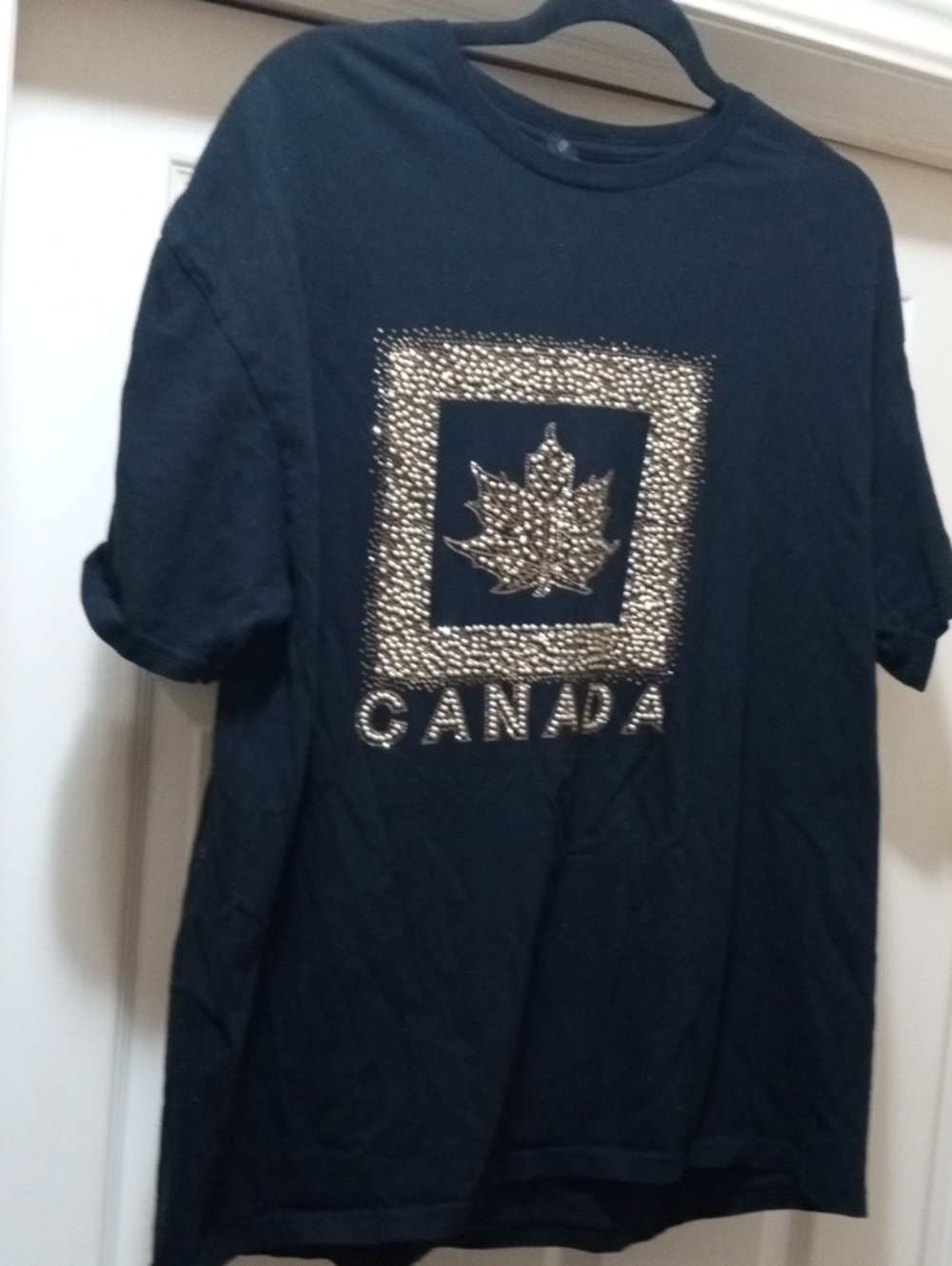 $1>>Canada Rhinestone Maple Leaf Men's Black T-Shirt